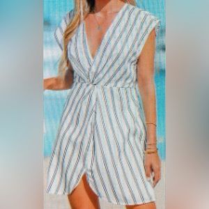 Lainey striped twist front cover up mini dress, woven